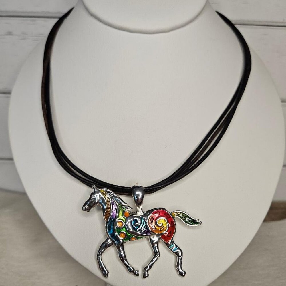 Fashion Enamel multicolor Horse Necklace and matching Earrings